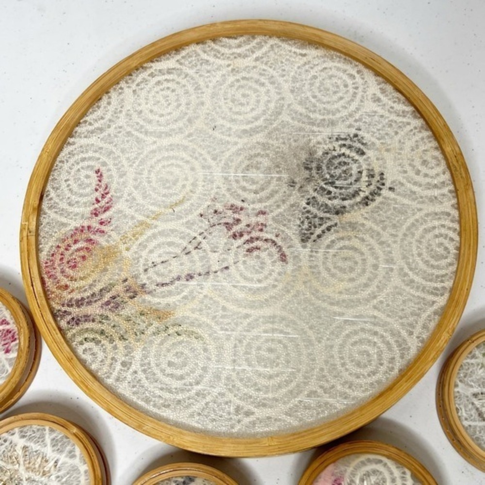 Vintage MCM‎ Pressed Butterfly Bamboo Tray & Coaster Set 6 Pieces - Picture 10 of 13
